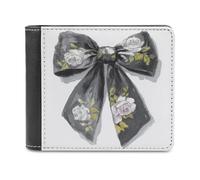 Jubonexis Victorian Black Coquette Bow with Rose Spooky Soft PU Leather Bifold Wallet, Coin Purse Credit Pass Case, Durable Card-Holder Slim Billfold for Men Woman Money Storage
