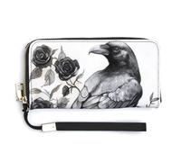 Jubonexis Victorian Crow Black Roses Spooky Halloween PU Leather Clutch Long Bifold Wallet, Coin Purse Credit Pass Case, Durable Card-Holder Money Storage for Women Men