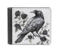 Jubonexis Victorian Crow Black Roses Spooky Halloween Soft PU Leather Bifold Wallet, Coin Purse Credit Pass Case, Durable Card-Holder Slim Billfold for Men Woman Money Storage