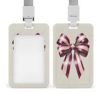 Jubonexis Victorian Pink Ribbon Bow with White and Gray Striped ID Badge Holder Retractable Clip Card Holder Card Protector Name Badge Name Tag for Work Office Doctor Nurse