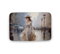 Jubonexis Victorian Woman Walking Paris Streets Bathroom Door Rug Mat, Extra Soft Coral Velvet Floor Mat, Rapid Water Absorption Non Slip Comfortable Bath Rugs Mats 19.7"x31.5"