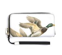 Jubonexis Vintage 2 Mallard Ducks Flying PU Leather Clutch Long Bifold Wallet, Coin Purse Credit Pass Case, Durable Card-Holder Money Storage for Women Men