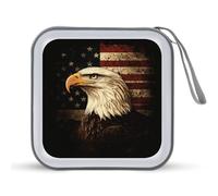 Jubonexis Vintage American Flag with Eagle CD Case DVD Storage Case Portable for Car Home Travel