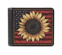 Jubonexis Vintage American Flag with Sunflower Soft PU Leather Bifold Wallet, Coin Purse Credit Pass Case, Durable Card-Holder Slim Billfold for Men Woman Money Storage