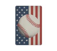 Jubonexis Vintage Baseball on American Flag Tin Metal Signs Wall Art Decorations for Bar Pub Club Cafe Room Farmhouse White 30x20cm