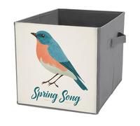 Jubonexis Vintage Bird Blue Spring Song Cube Storage Bins Storage Cubes Foldable Decorative Fabric Storage Baskets Home Organizers with Handles for Shelves,Closet, 27x27 CM
