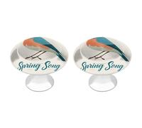 Jubonexis Vintage Bird Blue Spring Song Round Drawer Cabinet Knobs Handles with Screws,2 Pcs, Drawer Dresser Knob Pulls Decor for Wardrobe Cupboard Home Office Kitchen