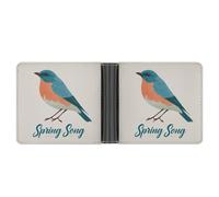 Jubonexis Vintage Bird Blue Spring Song Soft PU Leather Bifold Wallet, Coin Purse Credit Pass Case, Durable Card-Holder Slim Billfold for Men Woman Money Storage