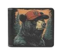 Jubonexis Vintage Black Bear Baseball Hat Soft PU Leather Bifold Wallet, Coin Purse Credit Pass Case, Durable Card-Holder Slim Billfold for Men Woman Money Storage