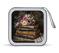 Jubonexis Vintage Books on Dark Table Flowers CD Case DVD Storage Case Portable