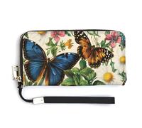 Jubonexis Vintage Botanical Butterflies Flowers PU Leather Clutch Long Bifold Wallet, Coin Purse Credit Pass Case, Durable Card-Holder Money Storage for Women Men