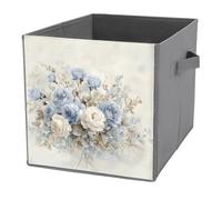 Jubonexis Vintage Bouquet of Blue And White Roses Cube Storage Bins Storage Cubes Foldable Decorative Fabric Storage Baskets Home Organizers with Handles for Shelves,Closet, 27x27 CM
