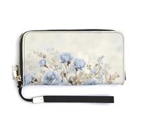 Jubonexis Vintage Bouquet of Blue and White Roses PU Leather Clutch Long Bifold Wallet, Coin Purse Credit Pass Case, Durable Card-Holder Money Storage for Women Men