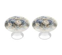 Jubonexis Vintage Bouquet of Blue and White Roses Round Drawer Cabinet Knobs Handles with Screws,2 Pcs, Drawer Dresser Knob Pulls Decor for Wardrobe Cupboard Home Office Kitchen