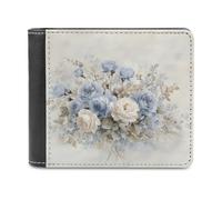 Jubonexis Vintage Bouquet of Blue and White Roses Soft PU Leather Bifold Wallet, Coin Purse Credit Pass Case, Durable Card-Holder Slim Billfold for Men Woman Money Storage