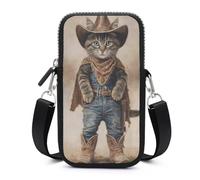 Jubonexis Vintage Cat Dressed As A Cowboy Crossbody Mobile Phone Bag Smartphone Bag With Adjustable Strap