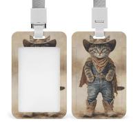 Jubonexis Vintage Cat Dressed As A Cowboy ID Badge Holder Retractable Clip Card Holder Card Protector Name Badge Name Tag for Work Office Doctor Nurse
