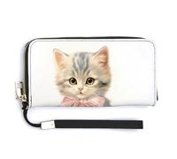 Jubonexis Vintage Cat Wearing A Bow PU Leather Clutch Long Bifold Wallet, Coin Purse Credit Pass Case, Durable Card-Holder Money Storage for Women Men