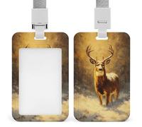 Jubonexis Vintage Christmas Reindeer in The Snow ID Badge Holder Retractable Clip Card Holder Card Protector Name Badge Name Tag for Work Office Doctor Nurse