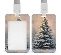 Jubonexis Vintage Christmas Tree in The Snow ID Badge Holder Retractable Clip Card Holder Card Protector Name Badge Name Tag for Work Office Doctor Nurse
