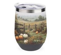 Jubonexis Vintage Countryside Pumpkins Rustic Wooden Fence Wine Tumbler Stainless Steel Insulated Mug Double Wall Water Cup with Lid 12 Oz
