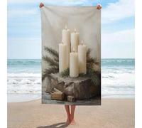 Jubonexis Vintage Cream Pillar Candles on Aged Stone Beach Towel Sand Free Microfiber Large Shower Towels Multipurpose Absorbent for Bathroom Pool 130x80 CM