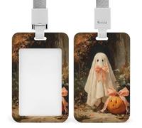 Jubonexis Vintage Cute Halloween Ghost in A Dark Forest ID Badge Holder Retractable Clip Card Holder Card Protector Name Badge Name Tag for Work Office Doctor Nurse