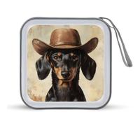 Jubonexis Vintage Dachshund Dog Cowboy Hat CD Case DVD Storage Case Portable