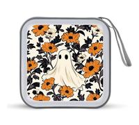 Jubonexis Vintage Floral Cute Ghost Pattern CD Case DVD Storage Case Portable for Car Home Travel
