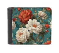 Jubonexis Vintage Floral Flowers White Red Roses Soft PU Leather Bifold Wallet, Coin Purse Credit Pass Case, Durable Card-Holder Slim Billfold for Men Woman Money Storage
