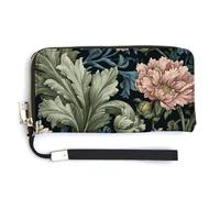 Jubonexis Vintage Floral Pattern Curling Acanthus Leaves PU Leather Clutch Long Bifold Wallet, Coin Purse Credit Pass Case, Durable Card-Holder Money Storage for Women Men