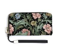 Jubonexis Vintage Floral Sage Green Wildflowers PU Leather Clutch Long Bifold Wallet, Coin Purse Credit Pass Case, Durable Card-Holder Money Storage for Women Men