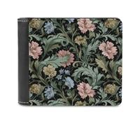 Jubonexis Vintage Floral Sage Green Wildflowers Soft PU Leather Bifold Wallet, Coin Purse Credit Pass Case, Durable Card-Holder Slim Billfold for Men Woman Money Storage