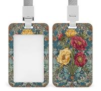 Jubonexis Vintage Floral Wildflowers Ornate Border ID Badge Holder Retractable Clip Card Holder Card Protector Name Badge Name Tag for Work Office Doctor Nurse
