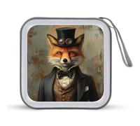 Jubonexis Vintage Fox Top Hat Bow Tie CD Case DVD Storage Case Portable for Car Home Travel
