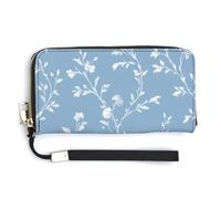 Jubonexis Vintage French Floral Textile on Soft Blue PU Leather Clutch Long Bifold Wallet, Coin Purse Credit Pass Case, Durable Card-Holder Money Storage for Women Men