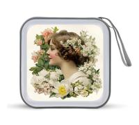 Jubonexis Vintage Girl with Flowers CD Case DVD Storage Case Portable