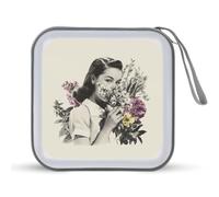 Jubonexis Vintage Girl with Spring Flowers CD Case DVD Storage Case Portable