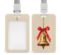 Jubonexis Vintage Golden Bell with A Red Ribbon Bow ID Badge Holder Retractable Clip Card Holder Card Protector Name Badge Name Tag for Work Office Doctor Nurse