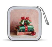 Jubonexis Vintage Green Christmas Bells Vintage Books CD Case DVD Storage Case Portable for Car Home Travel