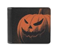 Jubonexis Vintage Halloween Pumpkin Soft PU Leather Bifold Wallet, Coin Purse Credit Pass Case, Durable Card-Holder Slim Billfold for Men Woman Money Storage