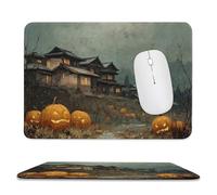 Jubonexis Vintage Halloween Pumpkins Japanese Houses Mouse Pad, Small Office Computer Mouse Pads for Desk Laptop with Non-Slip Rubber Base Mouse Mat, Gaming Mouse Pads