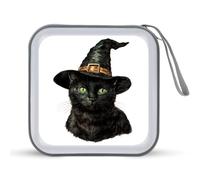 Jubonexis Vintage Halloween Witch Black Cat CD Case DVD Storage Case Portable for Car Home Travel