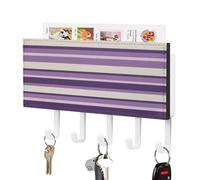 Jubonexis Vintage Horizontal Stripes Purple White Key Holder for Wall Mail Organizer Wall Mount with 5 Hooks Acrylic Key Rack for Home Office Entryway