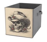 Jubonexis Vintage Human Skull Wearing A Cowboy Hat Cube Storage Bins Storage Cubes Foldable Decorative Fabric Storage Baskets Home Organizers with Handles for Shelves,Closet, 27x27 CM