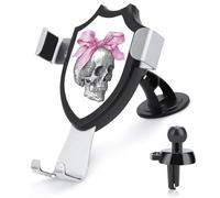 Jubonexis Vintage Human Skull with A Pink Satin Bow Car Phone Holder Mount Triangle Clip Base Air Vent Cell Phone Car Mount Automotive Accessories for 4-6 Inches Cell Smartphones