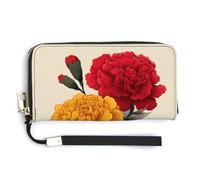 Jubonexis Vintage Marigold Daffodil Rose Carnation PU Leather Clutch Long Bifold Wallet, Coin Purse Credit Pass Case, Durable Card-Holder Money Storage for Women Men