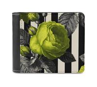 Jubonexis Vintage Neon Green Rose Soft PU Leather Bifold Wallet, Coin Purse Credit Pass Case, Durable Card-Holder Slim Billfold for Men Woman Money Storage