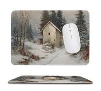 Jubonexis Vintage Old House in The Snow Mouse Pad, Small Office Computer Mouse Pads for Desk Laptop with Non-Slip Rubber Base Mouse Mat, Gaming Mouse Pads