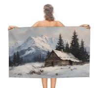 Jubonexis Vintage Old Log Cabin in The Snowy Mountain Beach Towel Sand Free Microfiber Large Shower Towels Multipurpose Absorbent for Bathroom Pool 130x80 CM